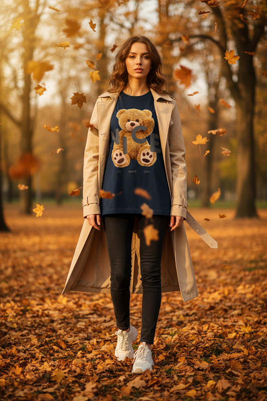 Navy tee autumn park