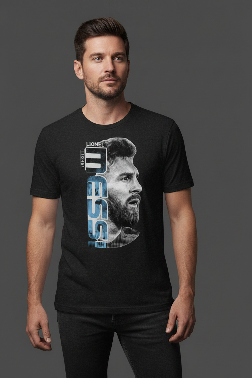 Black Messi T-Shirt on Model