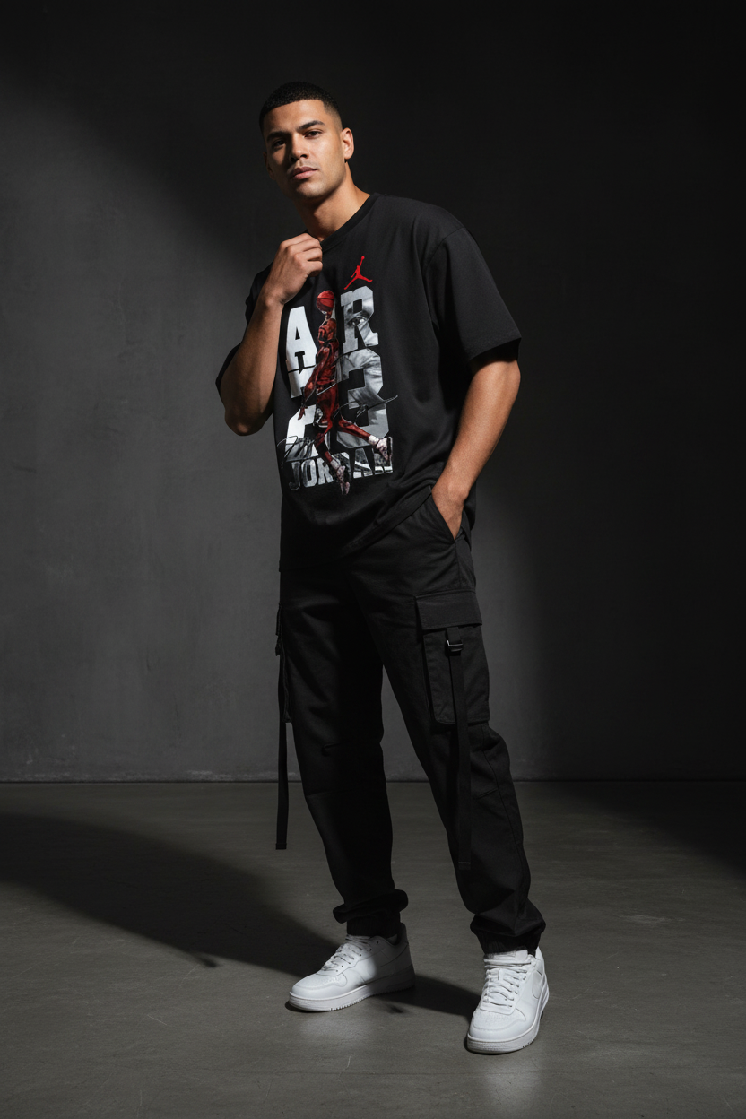 Black tee male model editorial