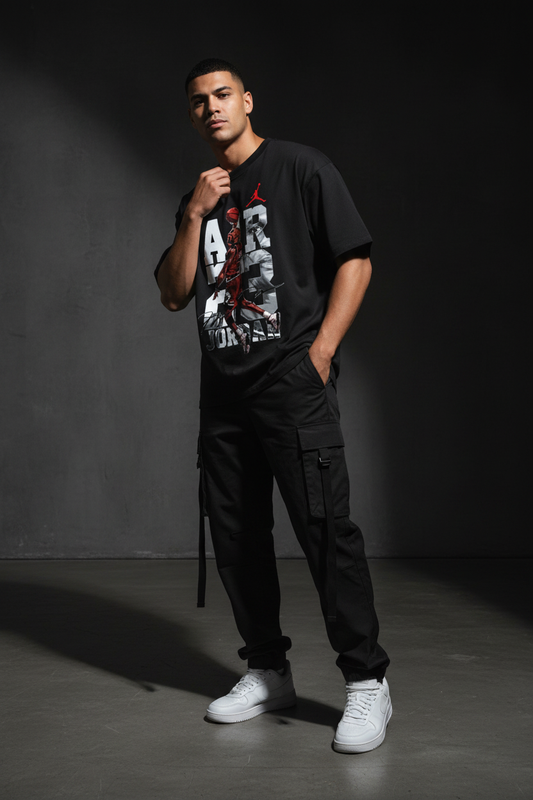 Black tee male model editorial