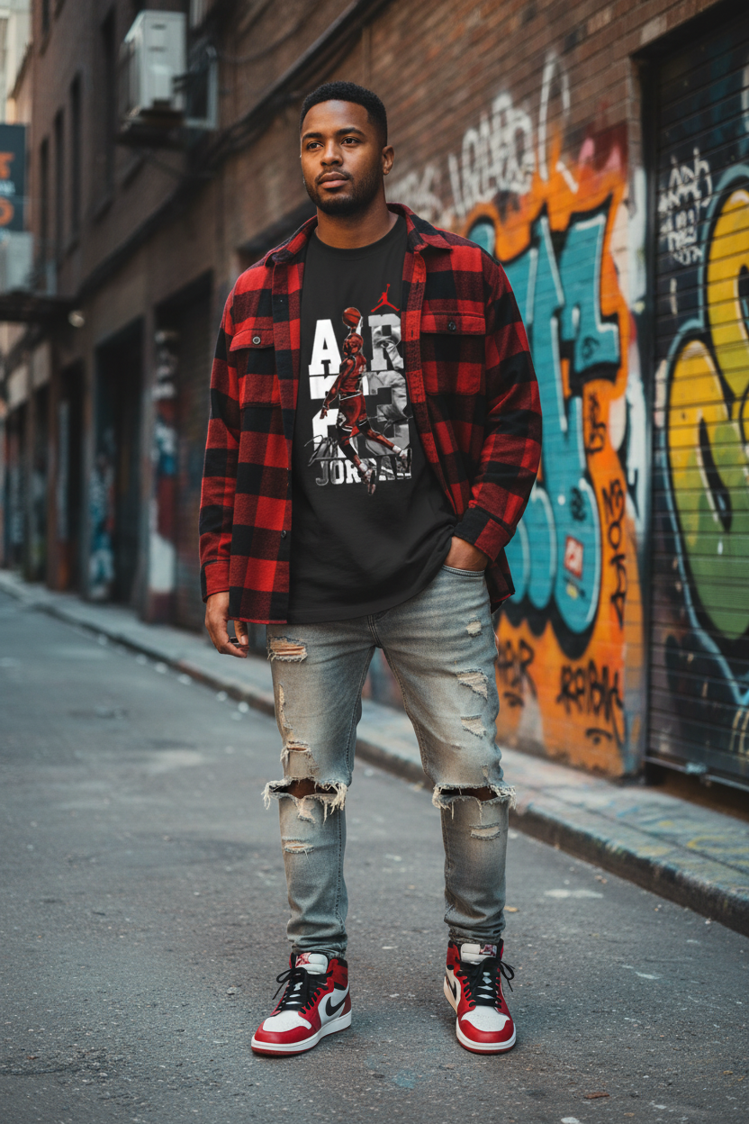 Black tee street style layered