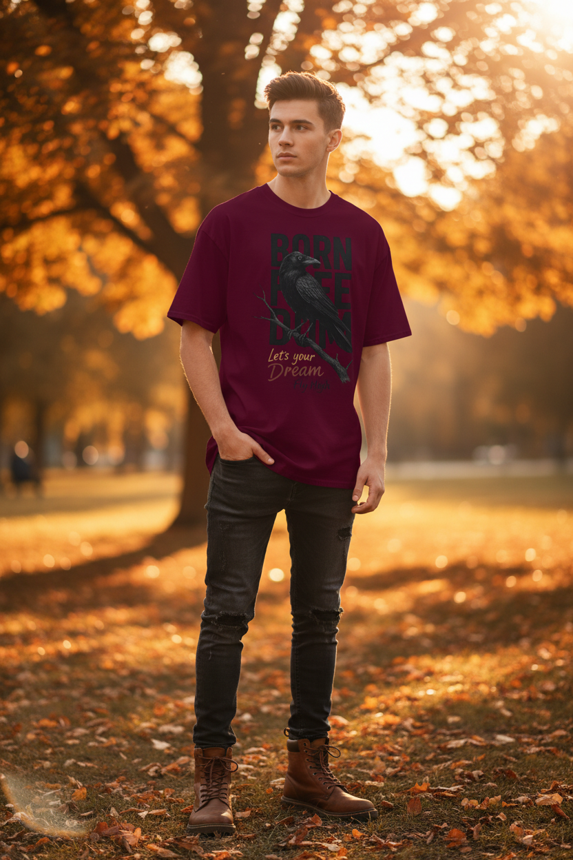 Born Freedom Maroon Tee Model Mockup