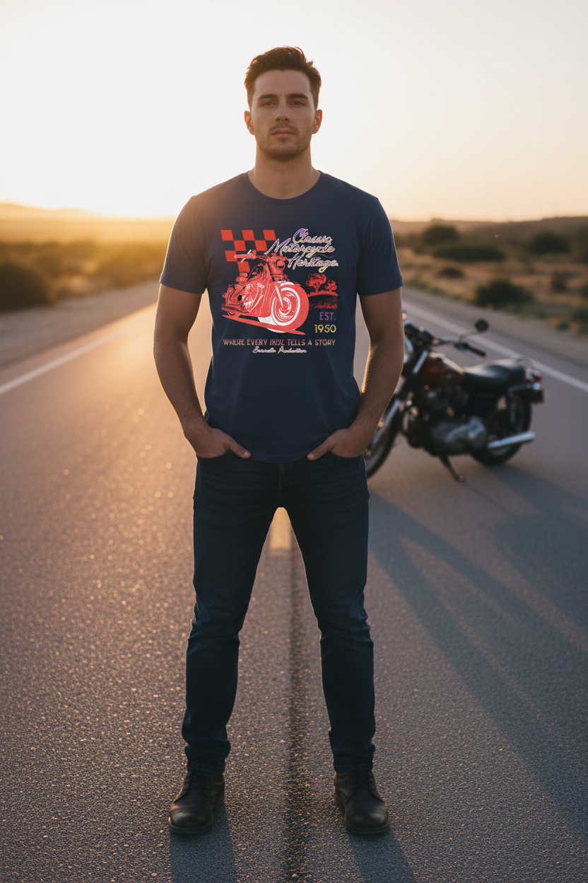 Classic Motorcycle Navy T-shirt