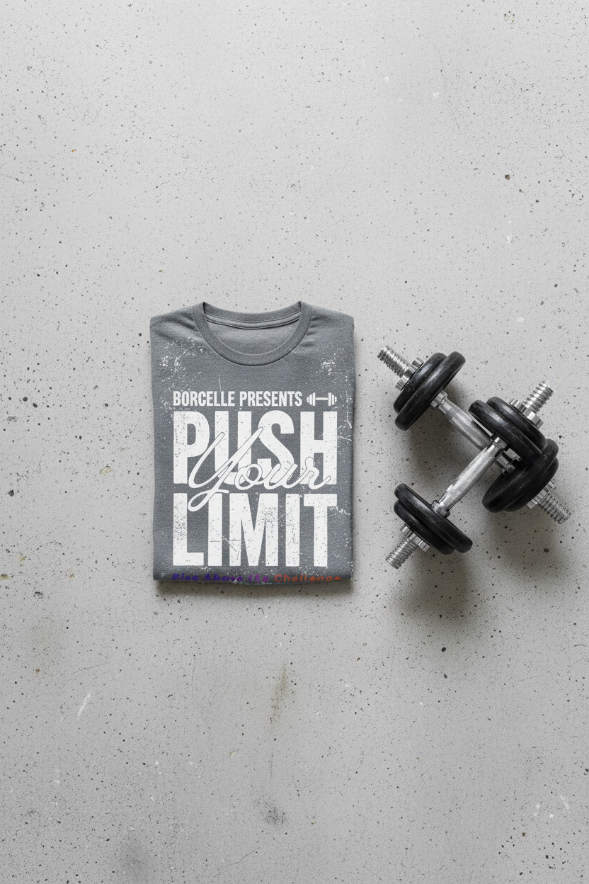 Grey T-shirt Folded with Dumbbells