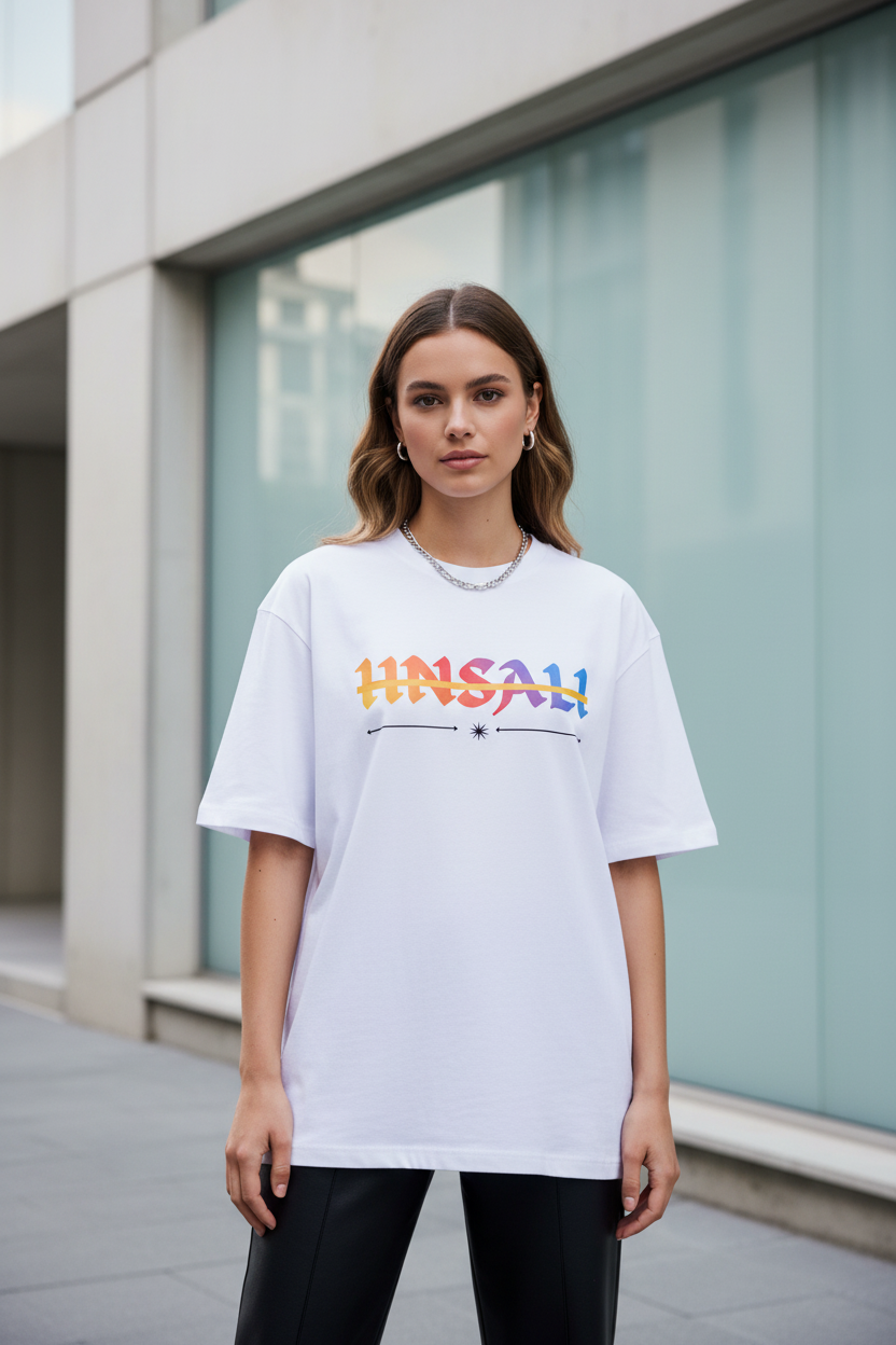 HNSALI White Tee Front Model