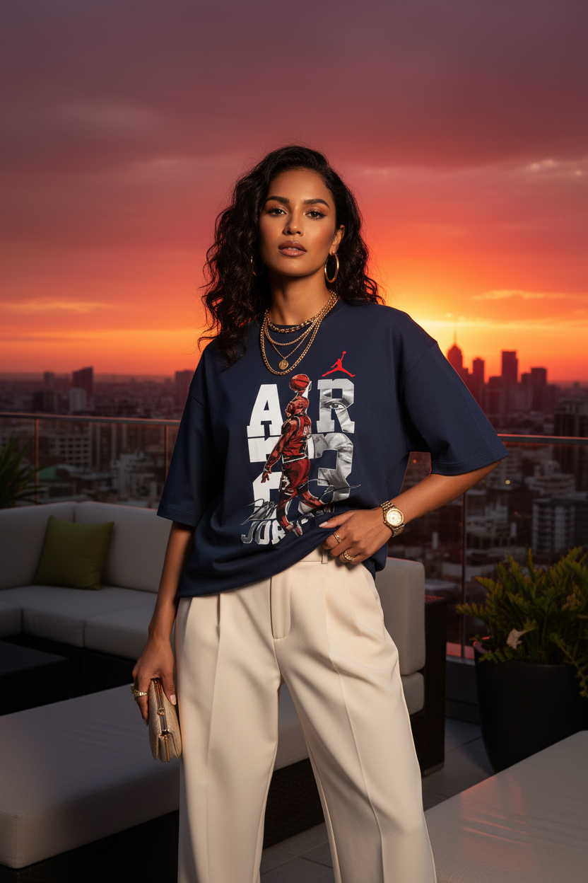 Navy tee female model luxury