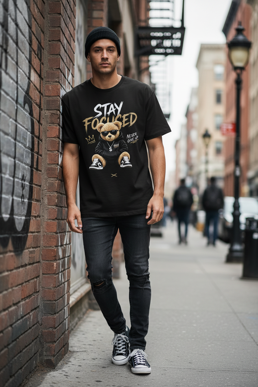 Stay Focused Tee – Male Model Black