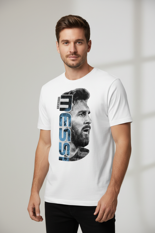 White Messi T-Shirt on Model