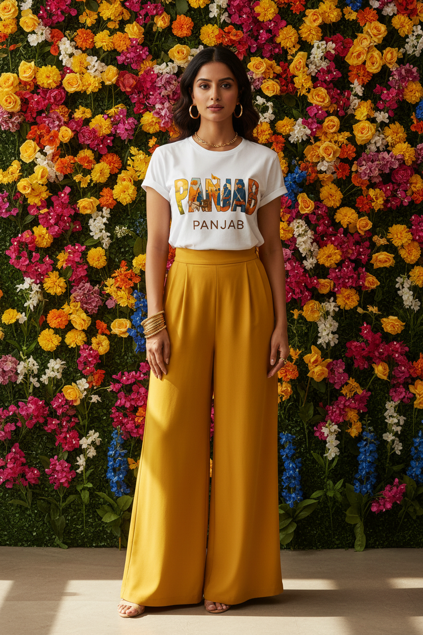 White tee floral wall